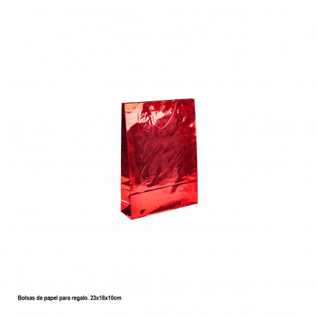 Bolsa regalo rojo metalizado estrellitas 23x18x10cm peq