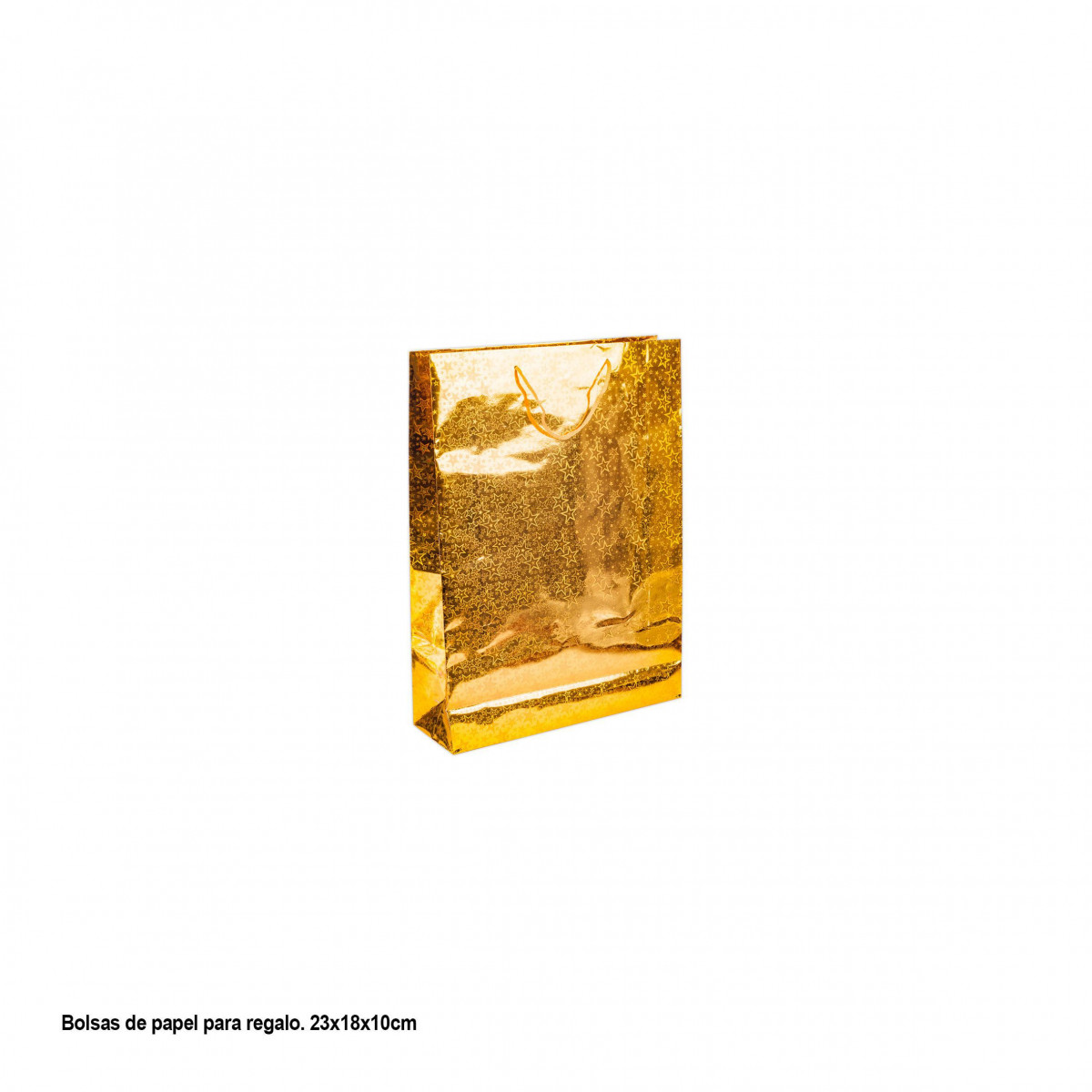 Bolsa oro metalizado estrellitas 23x18x10cm peq