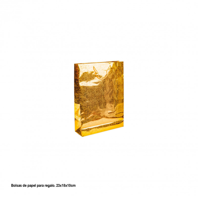 Bolsa oro metalizado estrellitas 23x18x10cm peq