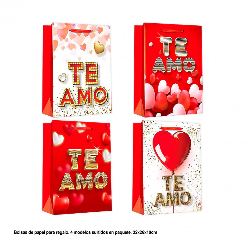 Bolsa san valentin te amo corazones 32x26x10cm 4ms med