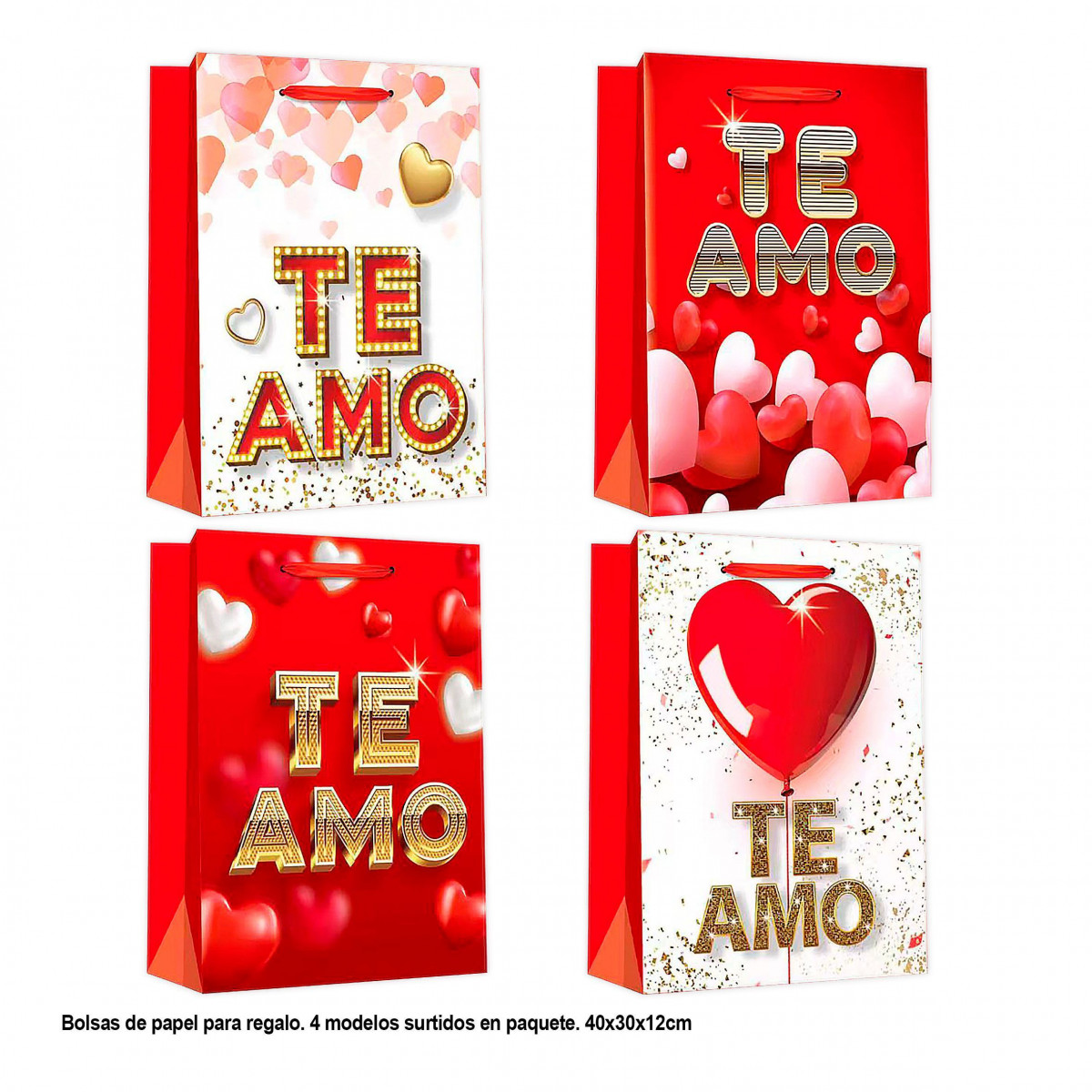 Bolsa san valentin te amo corazones 40x30x12cm 4ms gr