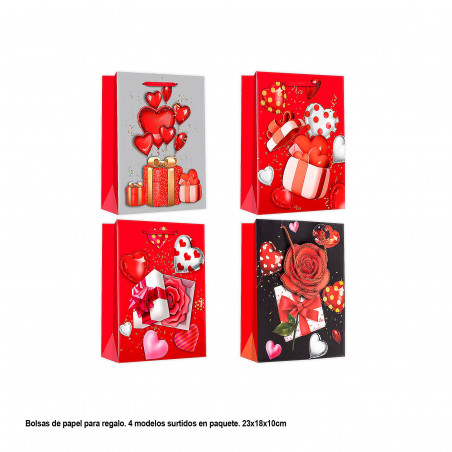 Bolsa san valentín con corazones 23x18x10cm 4ms peq