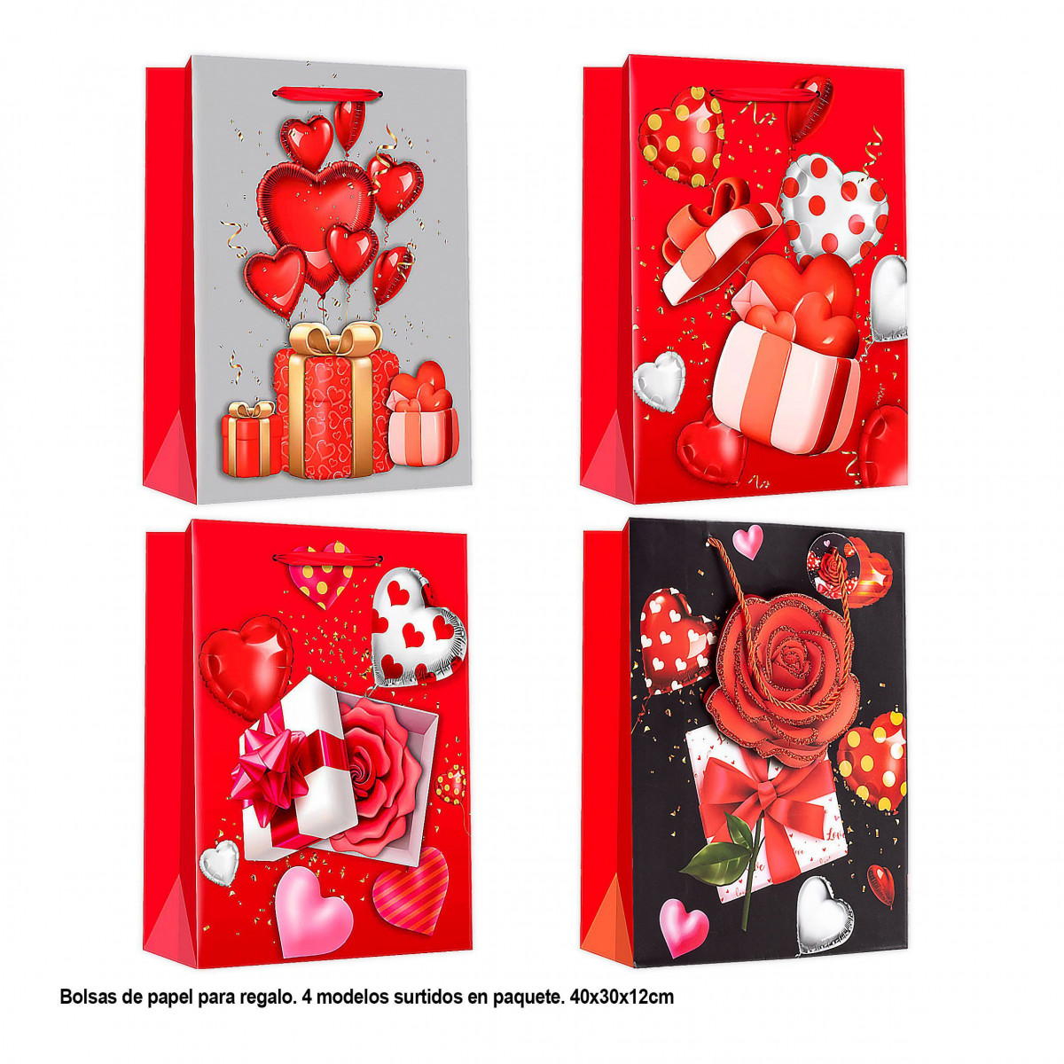 Bolsa san valentin con corazones 40x30x12cm 4ms gr