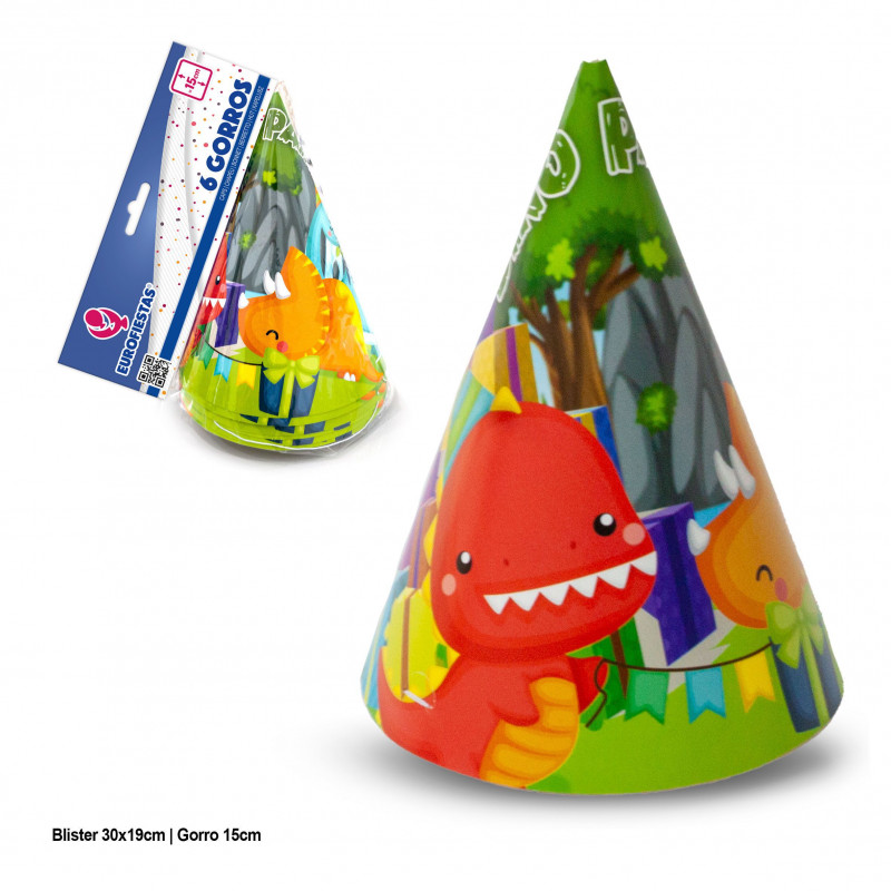 Gorros col dino party 6pcs