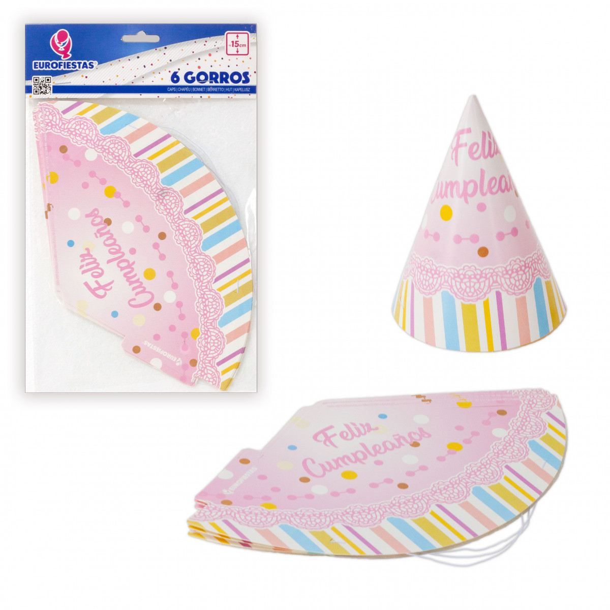 Gorros coleccion lunares rosa feliz cumpleaños