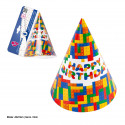 Gorros de Fiesta Happy Birthday con Diseño de Bloques Pack de 6 Unidades