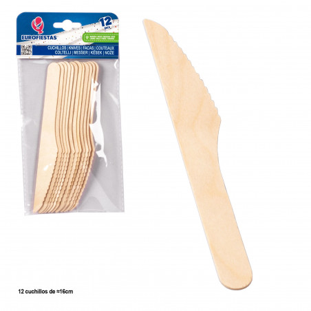 Cuchillos de madera biodegradables 16 cm Pack de 12 unidades