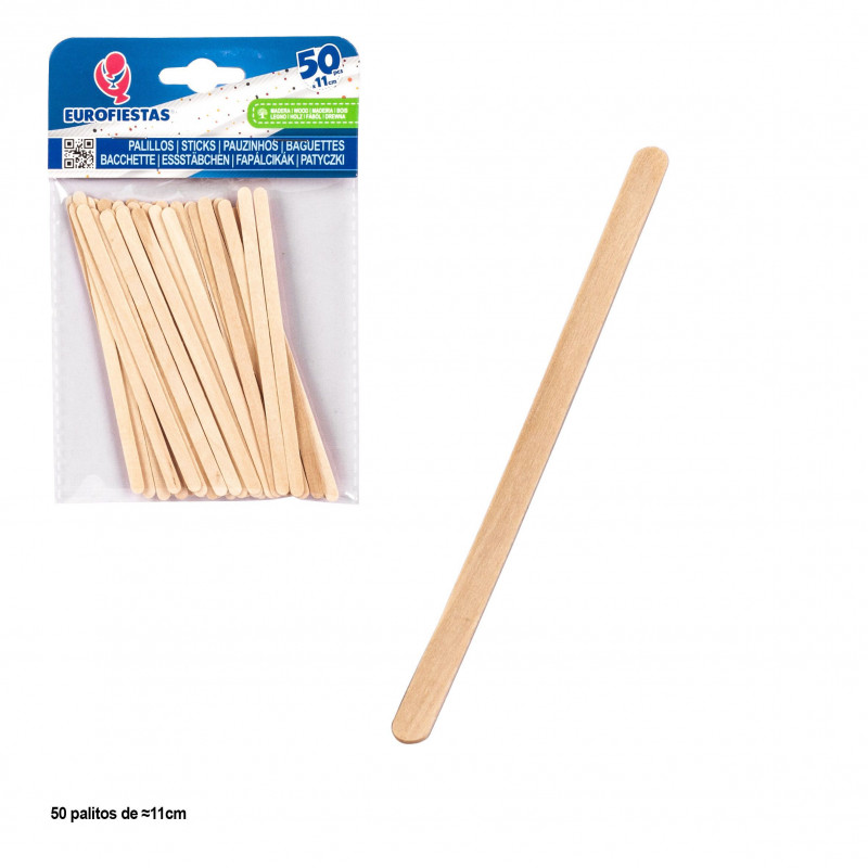 Palitos de madera biodegradables 11 cm Pack de 50 unidades