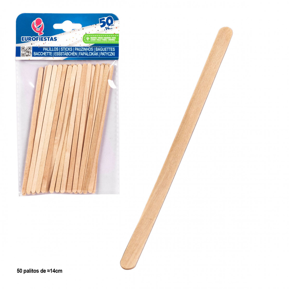 Palitos de madera biodegradables 14 cm Pack de 50 unidades