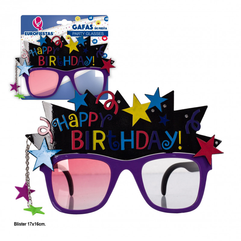 Gafas happy birthday negro y estrellas