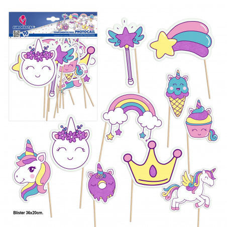 Complementos photocall unicornio purpurina morada 10