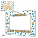 Photocall Personalizable Feliz Cumpleaños Azul y Dorado con Letras Adhesivas