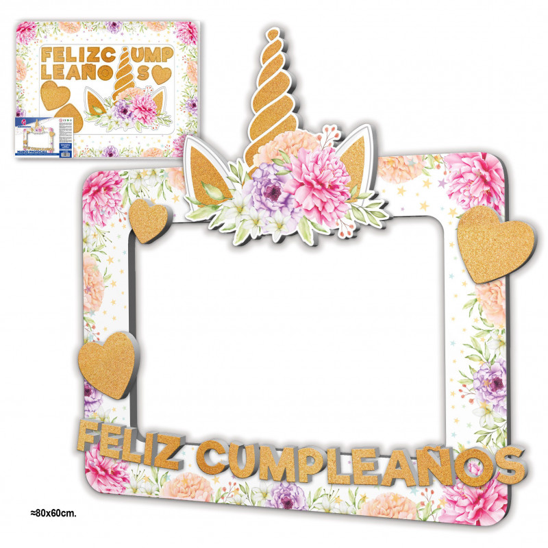 Photocall de unicornio con flores y letras de purpurina Ideal para cumpleaños mágicos
