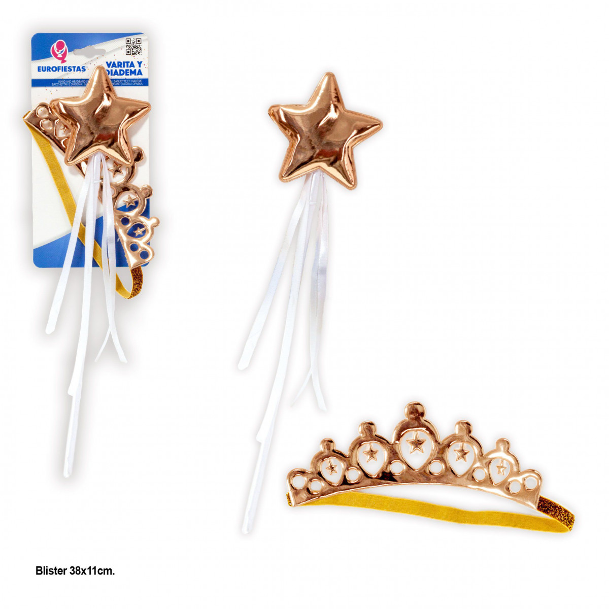 Set diadema y varita estrella oro liso