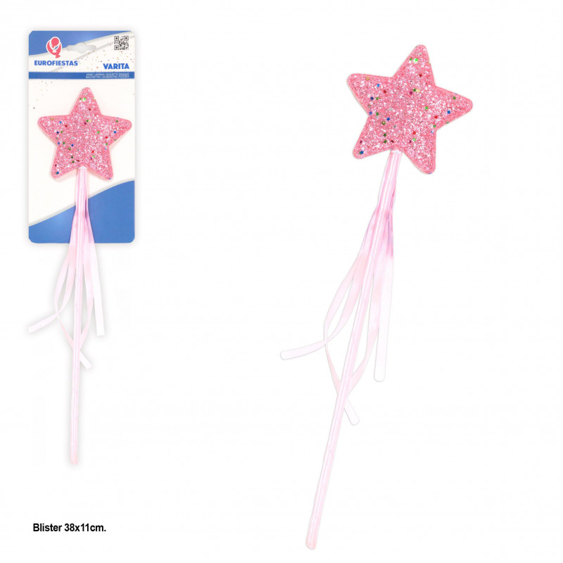 Varita estrella purpurina rosa