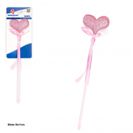 Varita corazon purpurina rosa