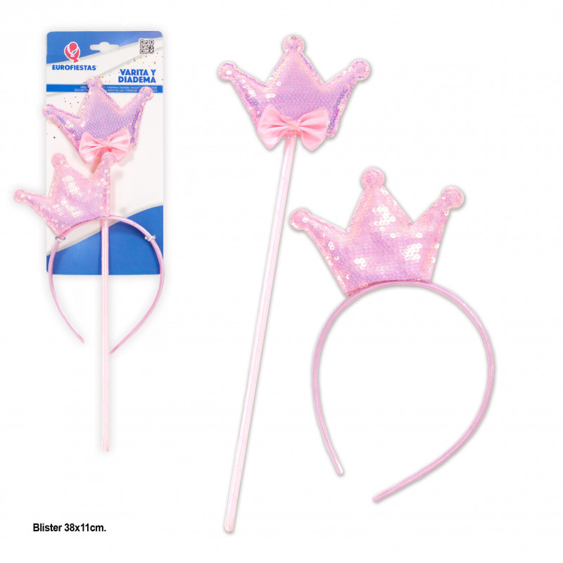 Set varita y diadema lentejuelas oro rosa