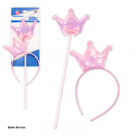 Set varita y diadema lentejuelas oro rosa