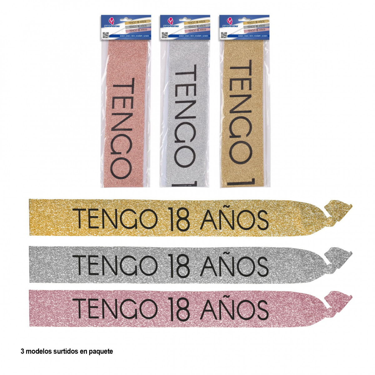 Banda tengo 18 años negro 3 colores surtidos
