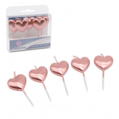 Velas corazon 5 oro rosa
