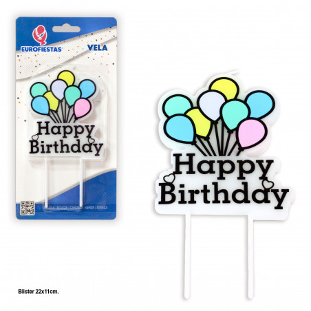 Vela bloque globos happy birthday