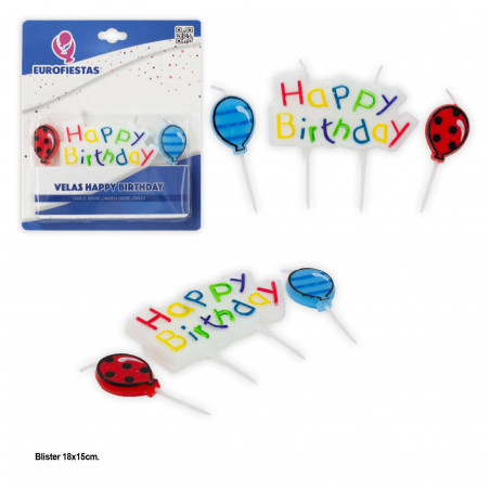 Vela bloque happy birthday globos