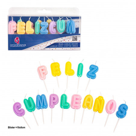 Velas letras feliz cumpleaños relieve colores pastel