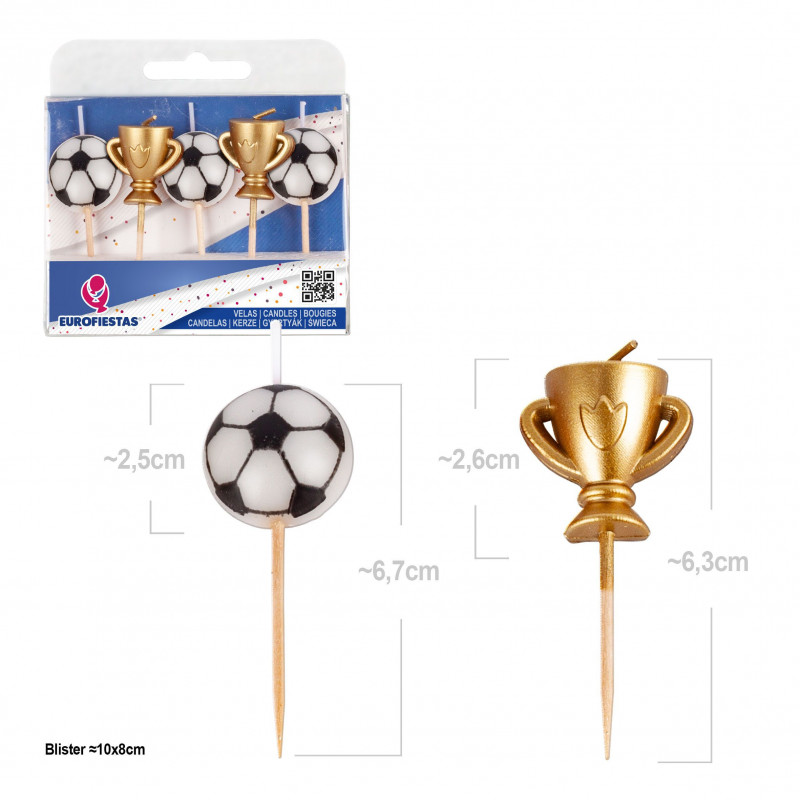 Velas Decorativas Fútbol y Trofeo Pack de 5 para Tartas y Fiestas Temáticas