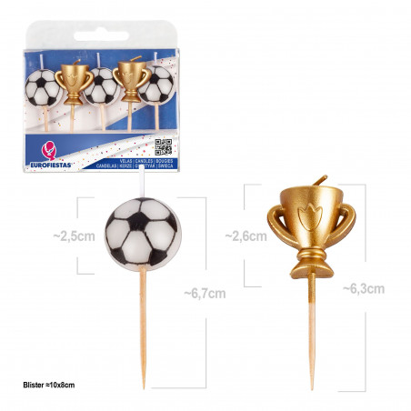 Velas Decorativas Fútbol y Trofeo Pack de 5 para Tartas y Fiestas Temáticas