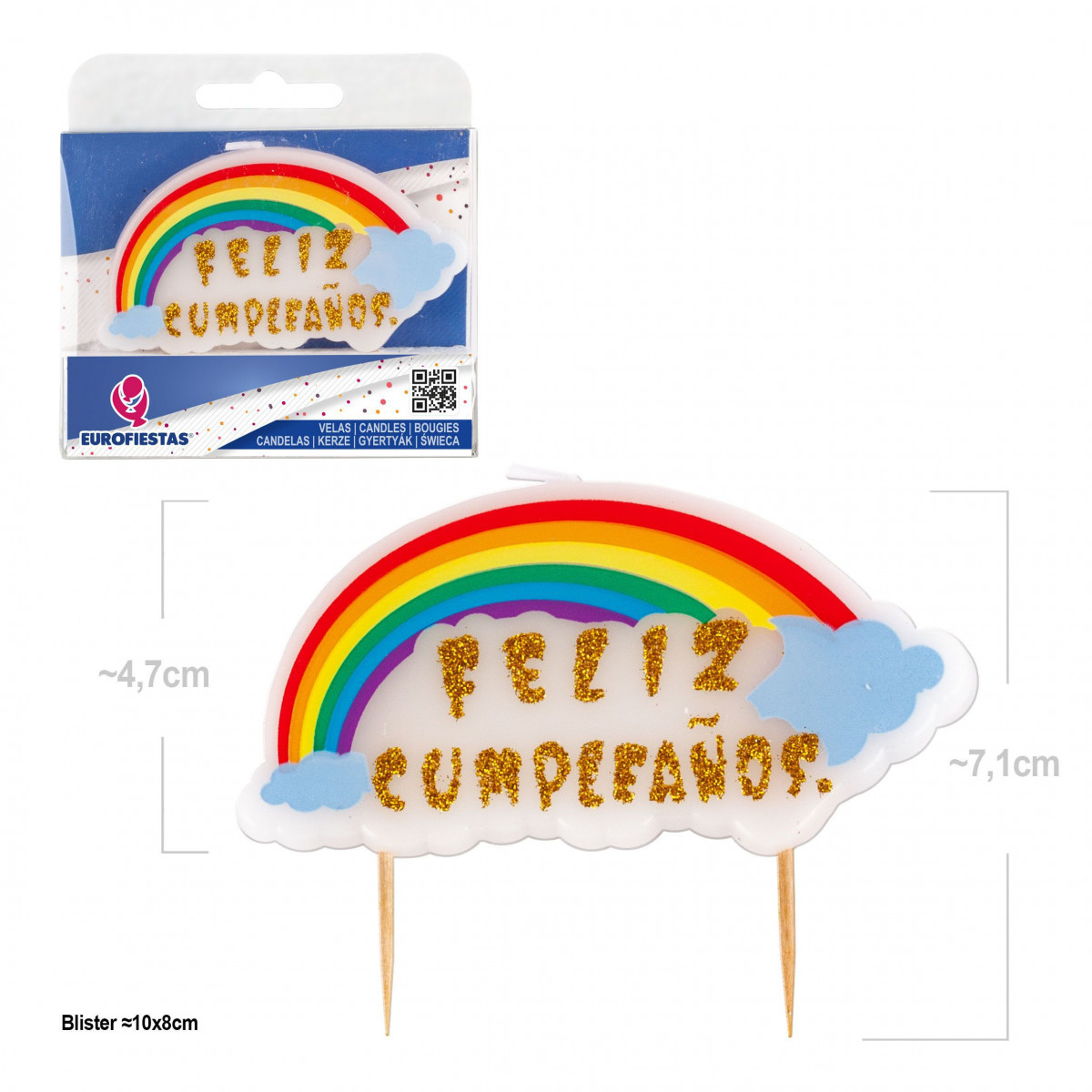 Vela bloque feliz cumple arcoiris y nubes