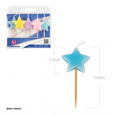 Velas estrellas colores pastel macaron 5pcs