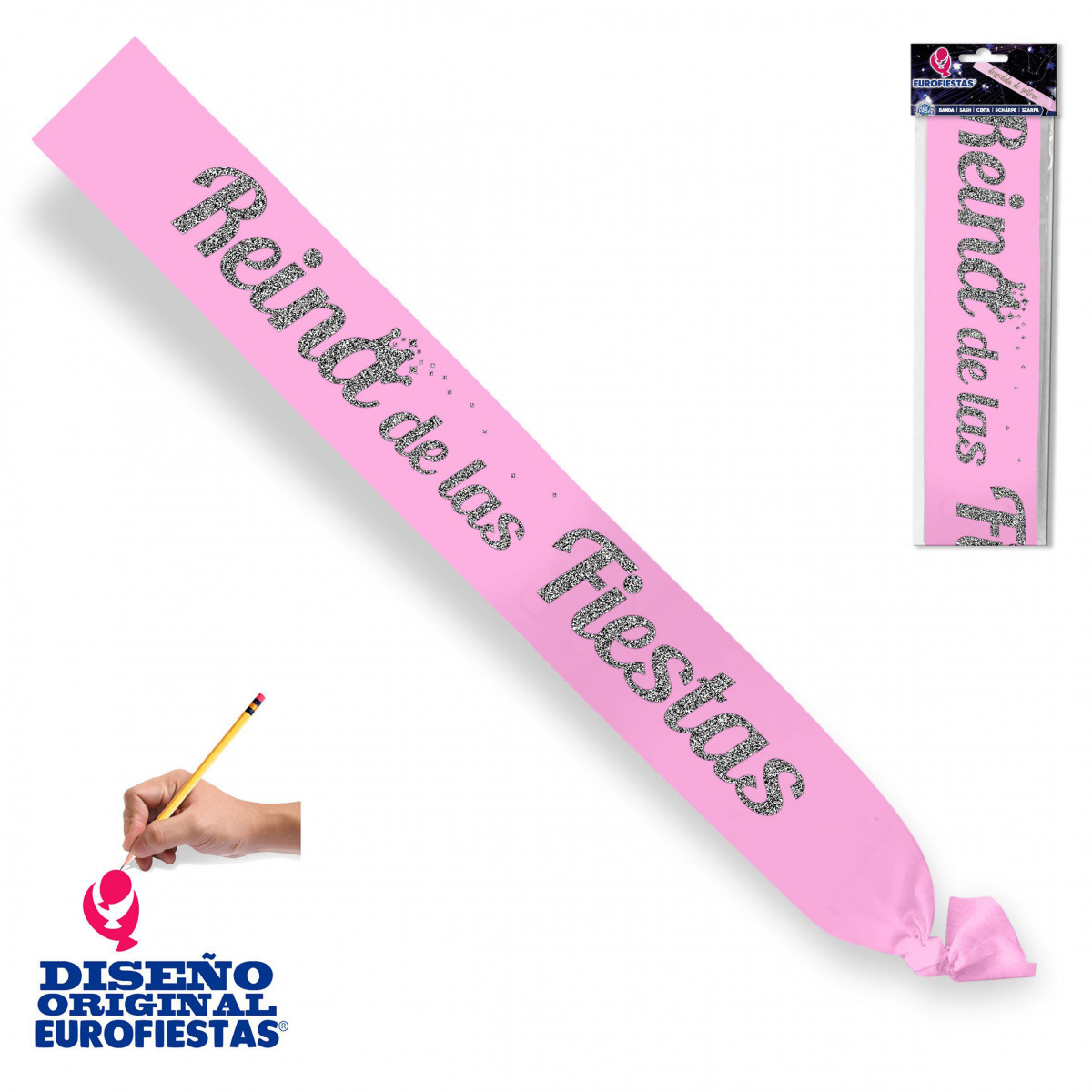 Banda rosa reina de las fiestas purpurina plata