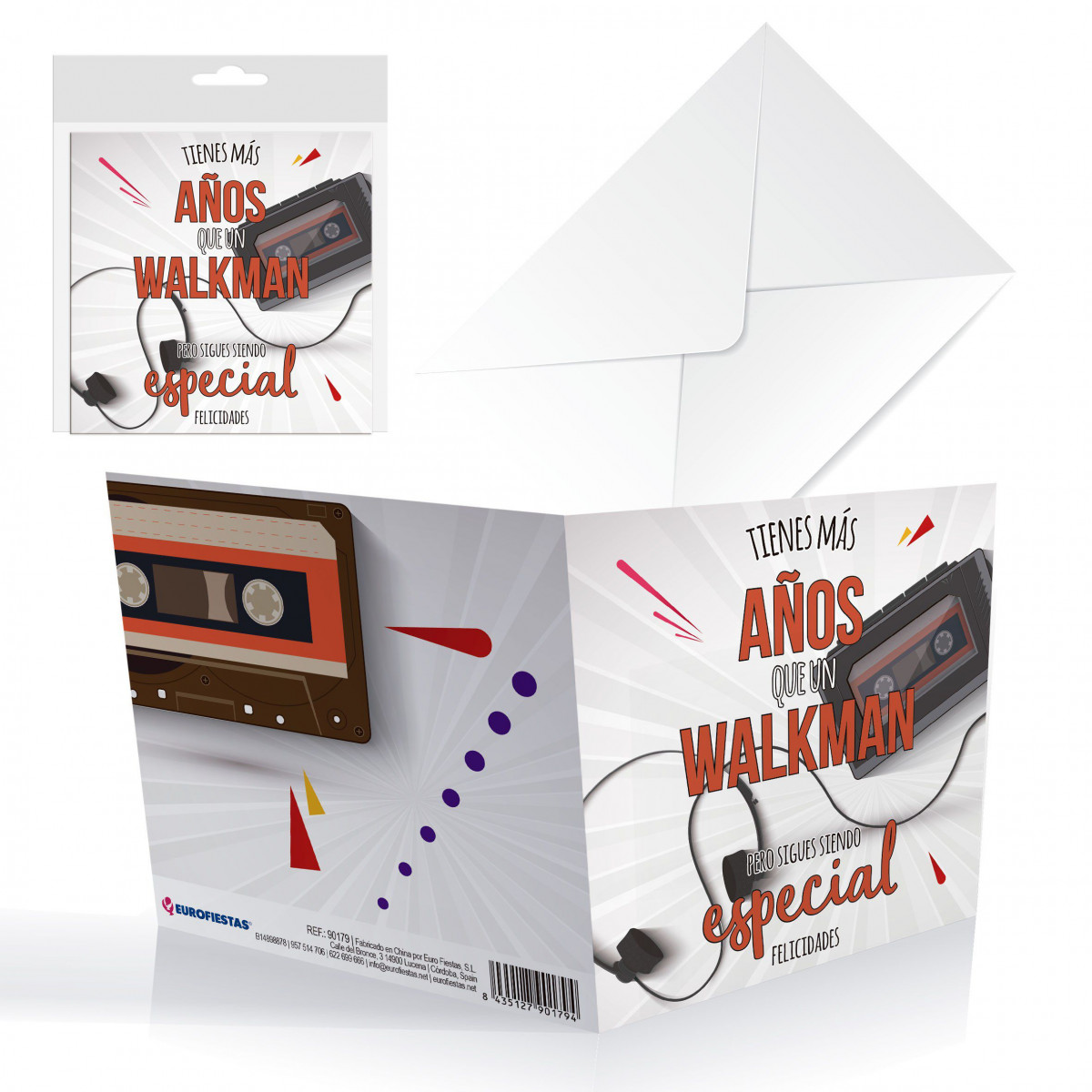 Tarjeta cuadrada cumple walkman