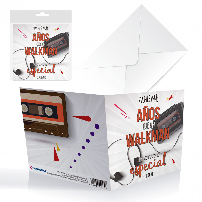 Tarjeta cuadrada cumple walkman
