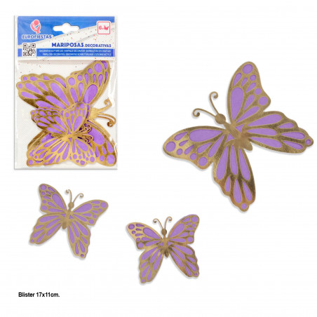 Mariposas 6 oro metalizado alas lila