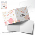 Tarjeta felicitacion cuadrada acuarela y purpurina oro feliz cumple