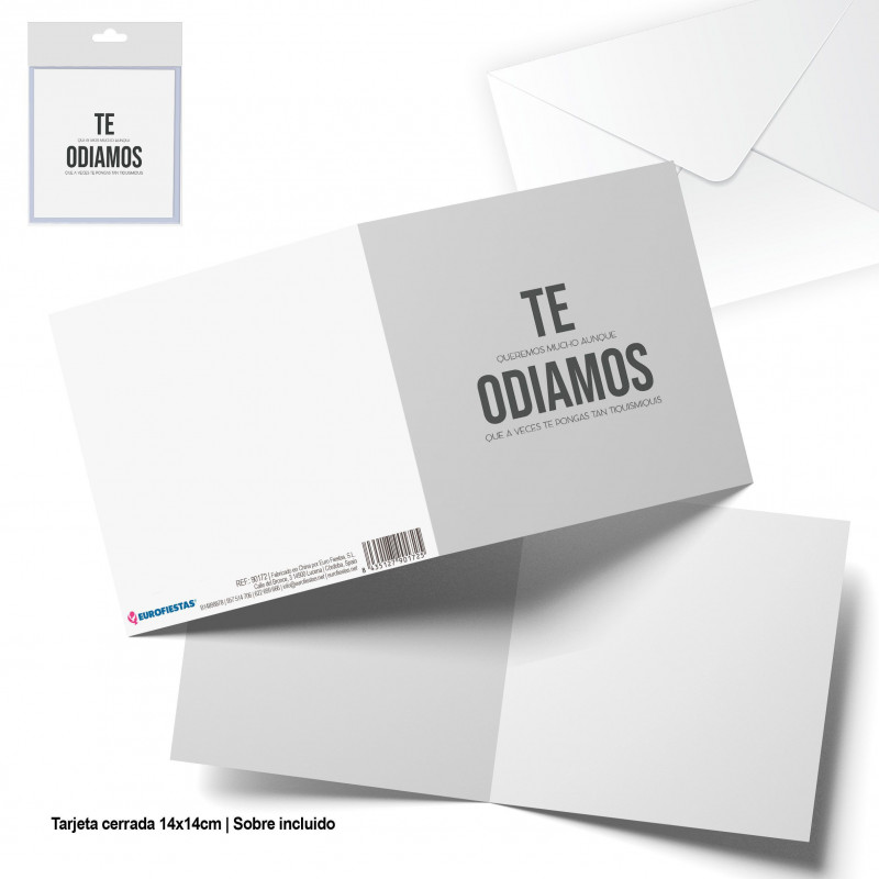 Tarjeta felicitacion cuadrada te odiamos
