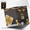 Tarjeta de Felicitación Felices 18 con Sobre Diseño Elegante en Negro y Dorado