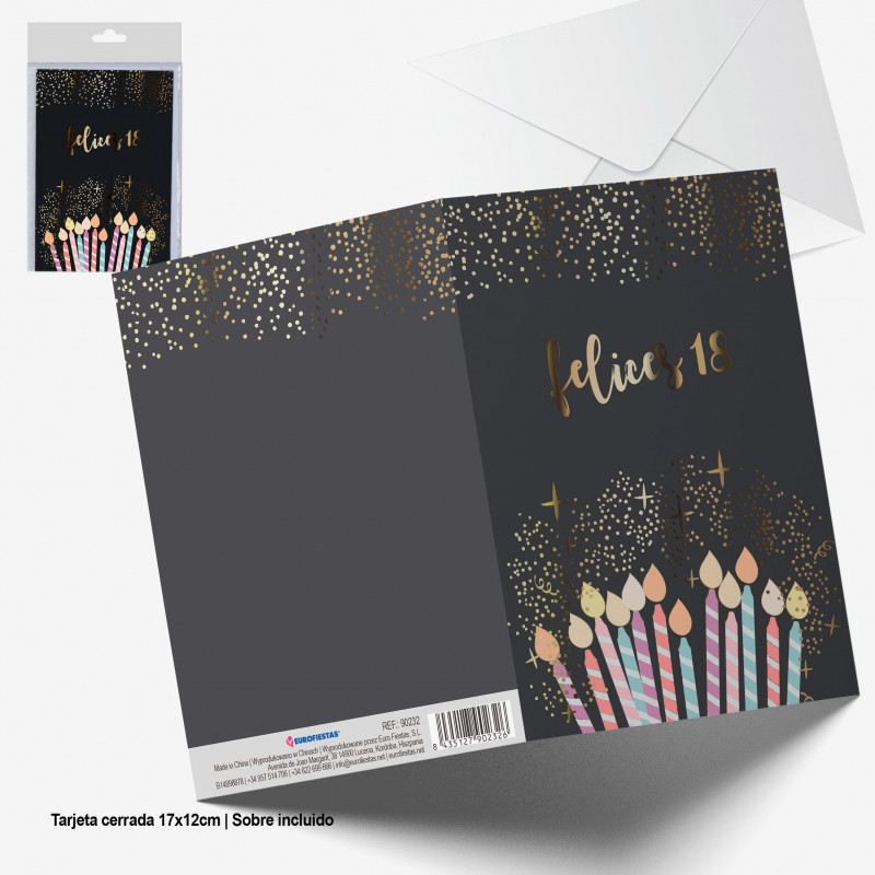 Tarjeta felicitacion oro metalizado felices 18