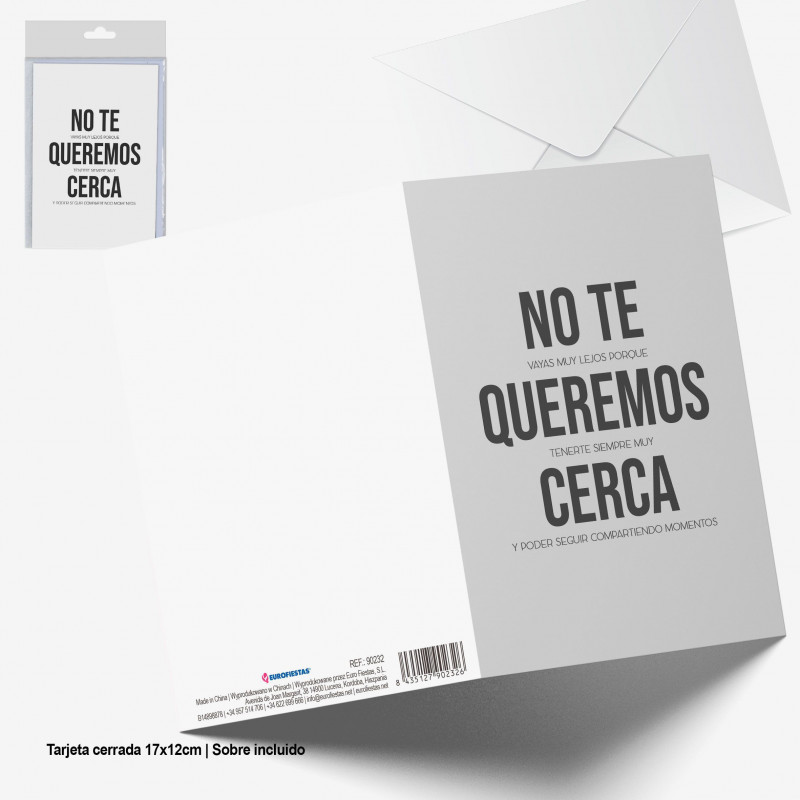 Tarjeta felicitacion no te queremos cerca