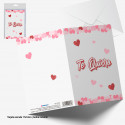 Tarjeta felicitacion blanca corazones purpurina roja te quiero
