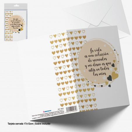 Tarjeta felicitacion la vida es recuerdos oro