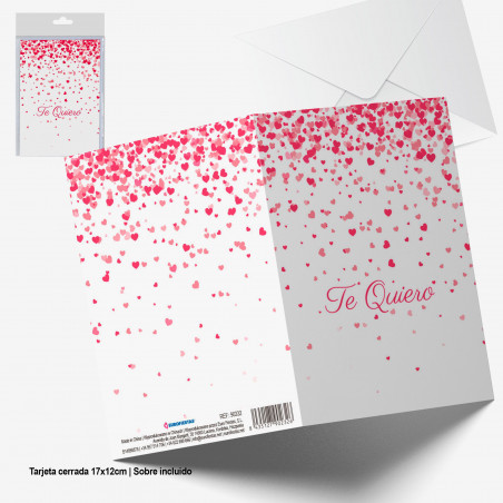 Tarjeta felicitacion lluvia de corazones te quiero