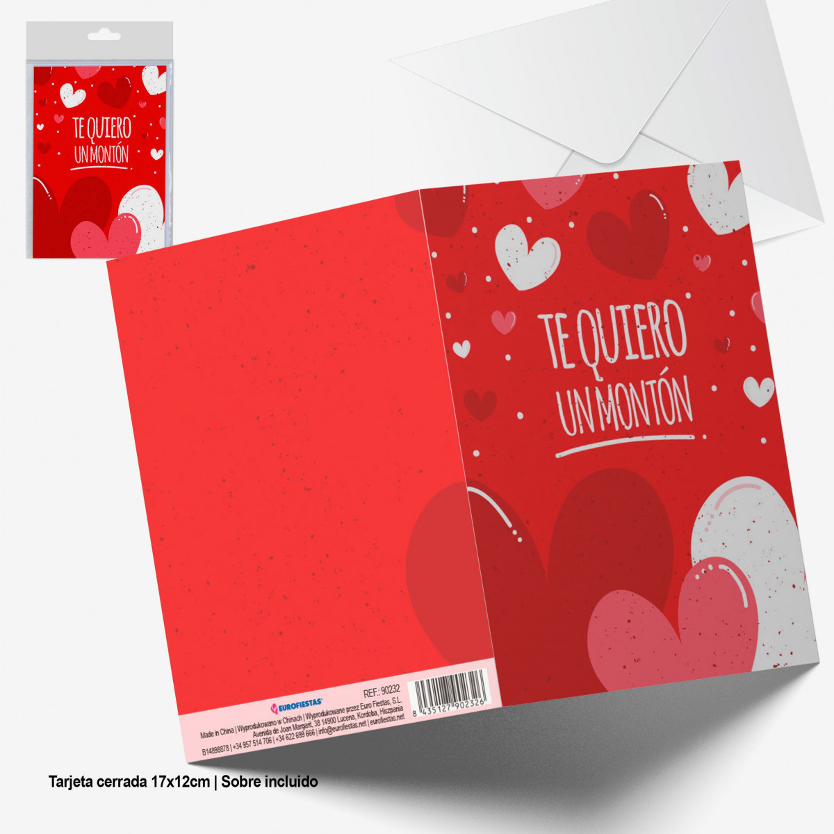 Tarjeta felicitacion roja corazones te quiero un monton