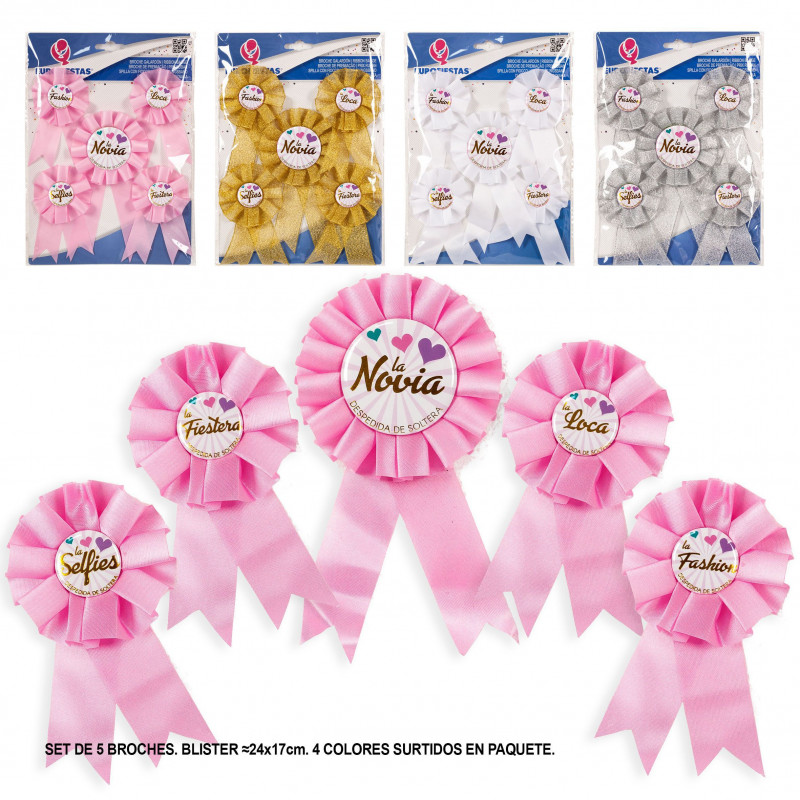 Set de broches despedida novia y motes 4cs