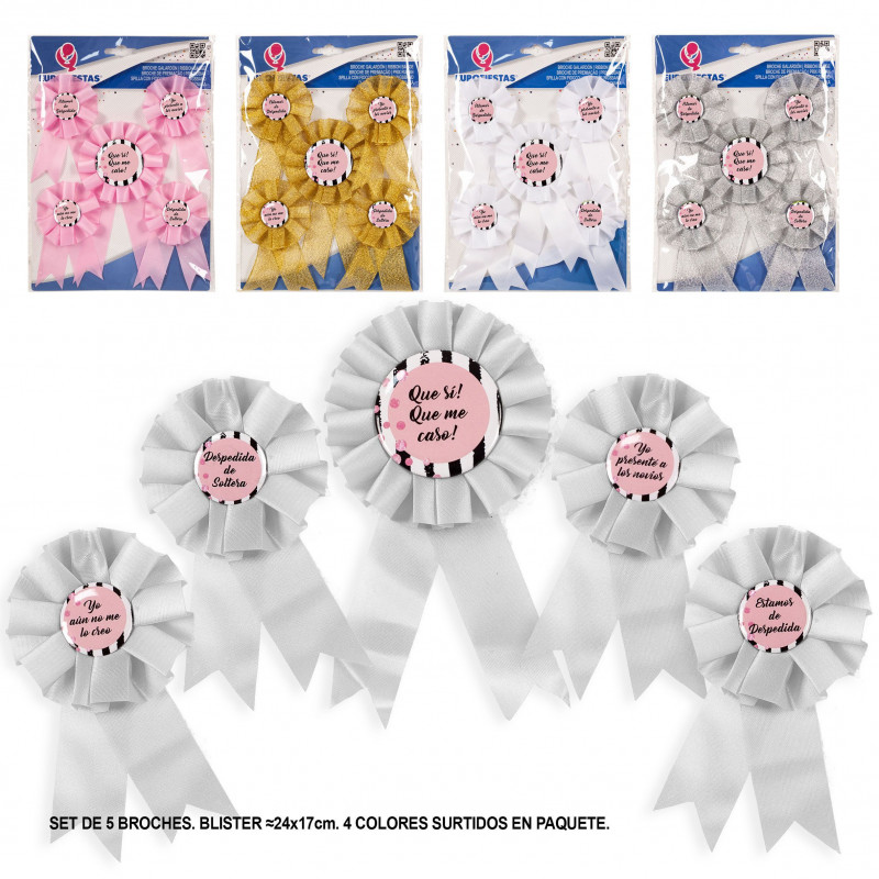 Set de broches despedida franjas negras formal 4cs