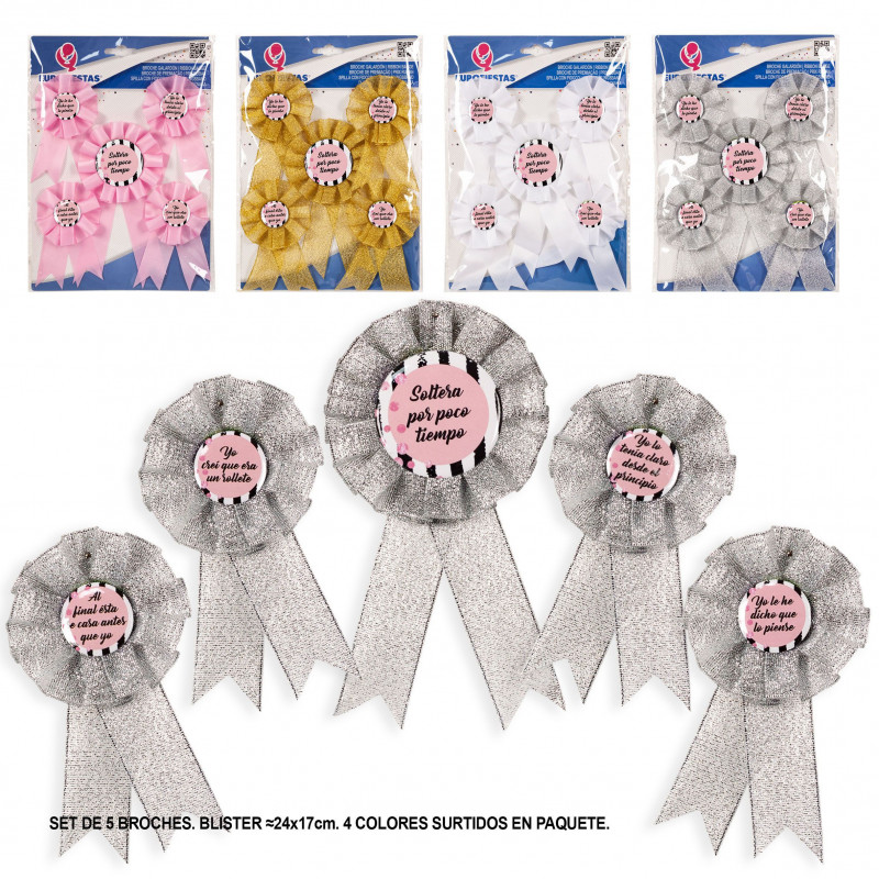 Set de broches despedida franjas negras informal 4cs