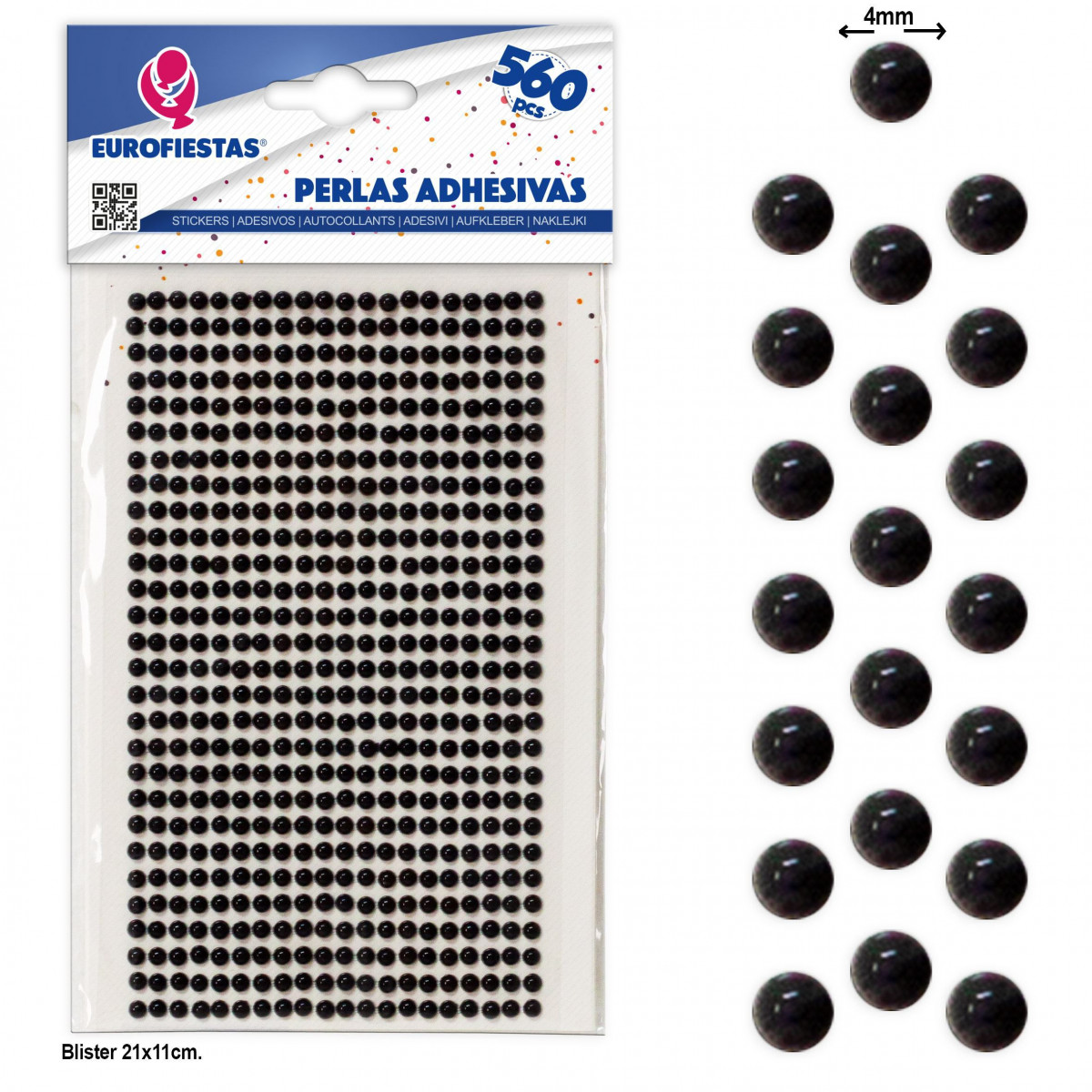 Perlas adhesivas negras para manualidades, pack de 560 unidades