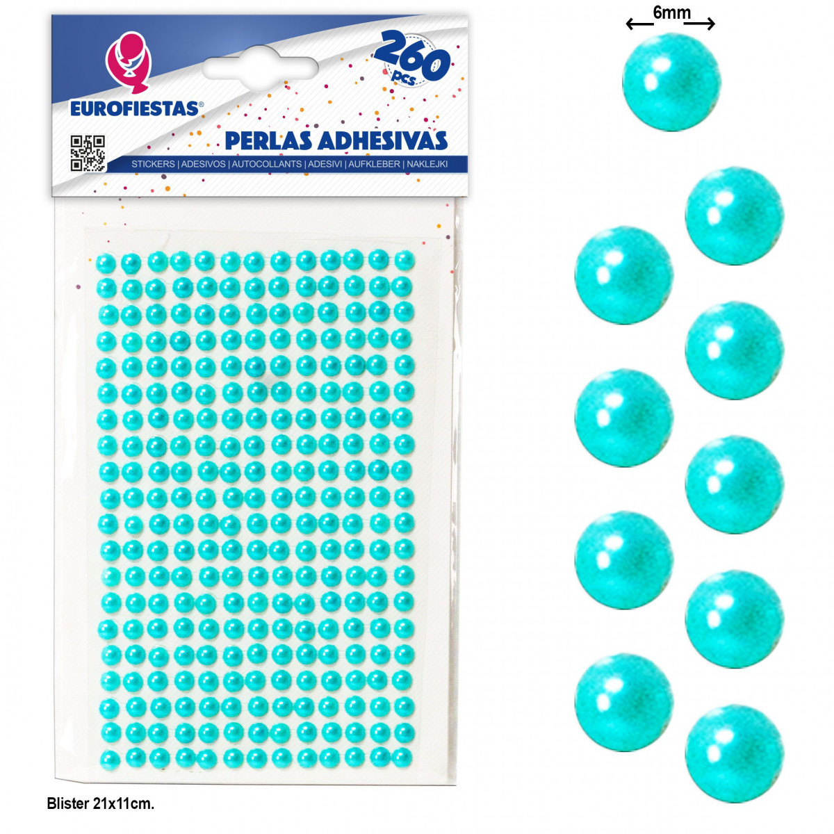 Perlas adhesivas azules para decoración, pack de 260 unidades