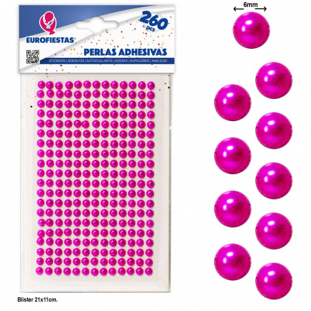Perlas adhesivas fucsias para manualidades, pack de 260 unidades